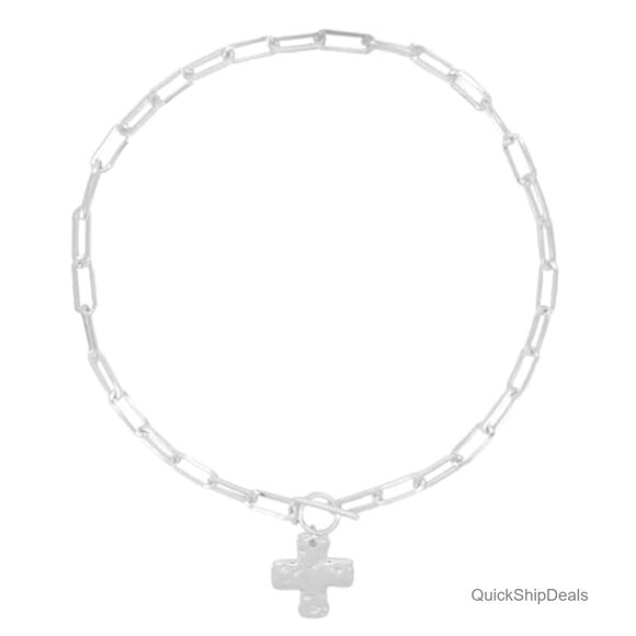 Chunky Cross Pendant Necklace with Vintage Toggle Clasp, Bold Thick Chain - Picture 2 of 7